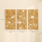 Decoração de Parede de Madeira 3D 3 Peças 40x80 cm Adornos com Padrão de Folhas Tropicais Madeira