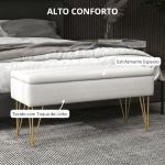 Banco para Pé de Cama Estofado em Tecido Sintético com Pernas de Aço e Assento Acolchoado 100x40x49 cm Creme