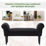 Banco de Pé de Cama Banco com Braços Curvados Estofado e Pés de Madeira Carga Máxima 130kg 102x31x51cm Preto