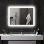 Espelho Casa de Banho com Luzes LED 80x60 cm Função Antiembaciamento 3 Cores Função de Memória e Interruptor Tátil Prata
