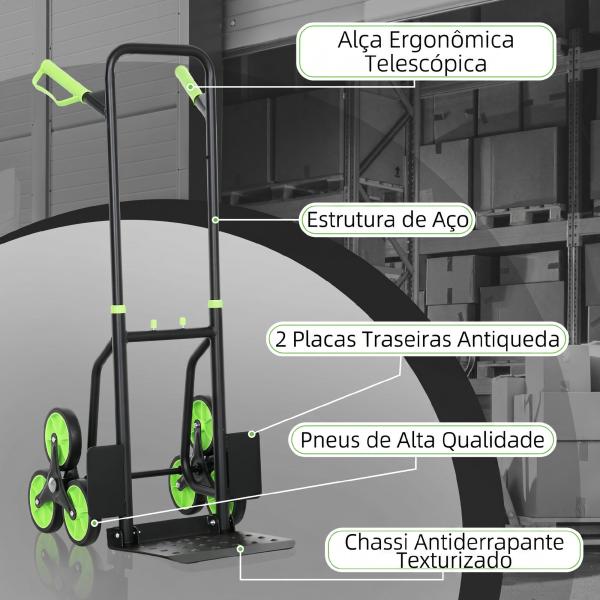 Carrinho de Carga Dobrável para Escadas com 6 Rodas, 120 kg, Portátil, Verde