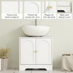 Móvel para Lavatório Pousar com 2 Portas em Arco Puxadores Dourados para Lavatório com ou sem Pedestal 60x30x65 cm Branco