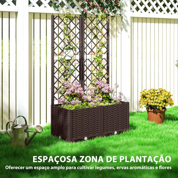 Floreira com Treliça de PP com Drenagem e Amplo Espaço para Plantas Trepadoras Vaso com Suporte para Jardim 80x40x135 cm Marrom