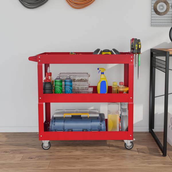 Carrinho de Ferramentas com Rodas 3 Prateleiras de Armazenamento e Alça Lateral 83x35,3x76 cm Vermelho