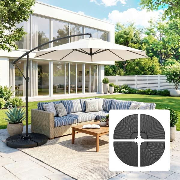 Base para Chapéu de Sol de 4 Peças Recarregável com Areia 68 kg ou Água 52 kg para Jardim Pátio ou Terraço Preto