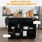 Ilha de Cozinha com Rodas Bancada de Aço Inoxidável 2 Gavetas 4 Portas e 2 Prateleiras Ajustáveis 145x45x93 cm Preto