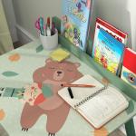 Mesa e Cadeira para Crianças com Prateleira para Livros Secretária para Crianças acima de 3 Anos Verde