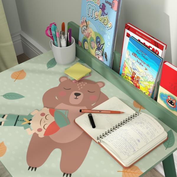 Mesa e Cadeira para Crianças com Prateleira para Livros Secretária para Crianças acima de 3 Anos Verde