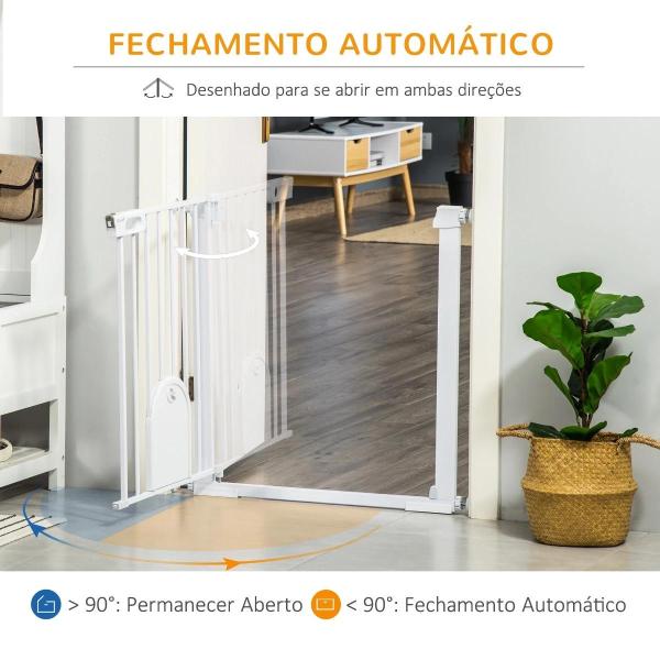 Barreira de Segurança de Cães Animais de Estimação para Escadas e Portas 75 - 103cm com 2 Extensões Fechamento Automático e Sistema de Duplo Bloqueio Aço Branco