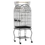 Gaiola para Pássaros com Suporte e Rodas Bandeja Amovível e 2 Tigelas 51x51x153 cm Preto