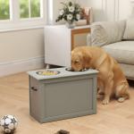 Comedouro Elevado para Cães com 2 Tigelas de Aço Inoxidável e Espaço de Armazenamento Oculto 60x30x41 cm Cinzento