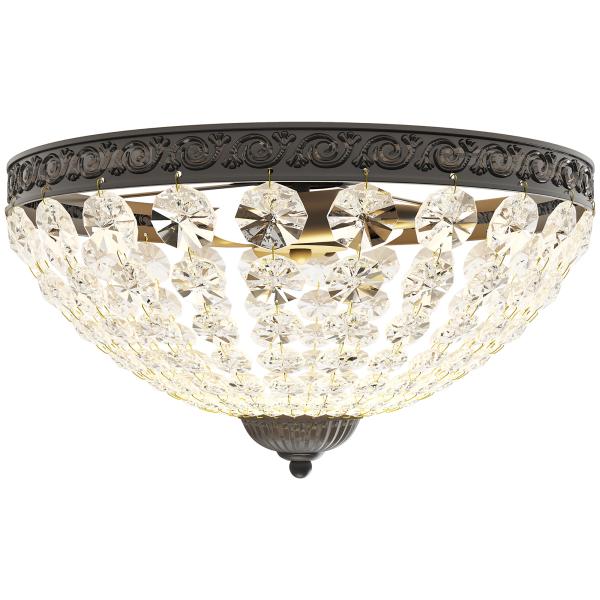 Candeeiro de Teto de Cristal Clássico com 2 Suportes E14 40W Candeeiro de Teto Vintage com 168 Contas de Cristal Ø35x22 cm Preto