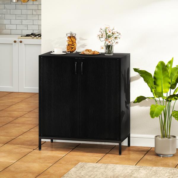 Aparador para Sala de Estar Moderno com Prateleira Ajustável e Base Elevada 80x40x90 cm Preto