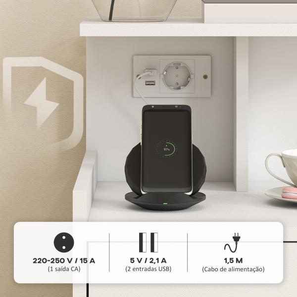 Mesa de Cabeceira com Estação de Carregamento Portos USB Gaveta e Prateleiras Abertas 40x40x60 cm Branco