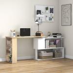 Mesa de Computador Secretária Mesa de Canto Giratória 360° com 5 Prateleiras 120x110x74,5 cm Madeira e Branco