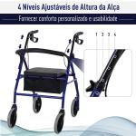 Andador para Adultos Dobrável com Armazenamento Assento e Travão 65x53x79 - 89cm Azul e Preto