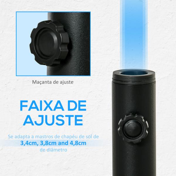 Suporte Chapéu de Sol para Chão de Cimento com 2 Botões de Bloqueio e 4 Parafusos Base de Chapéu de Sol para Mastros de 34/38/48mm 12x12x30cm Preto