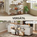 Mesa Consola de 3 Níveis Estilo Industrial com 2 Prateleiras Abertas e Estrutura Metálica em X Consola Estreita 110x30x91 cm Castanho Rústico