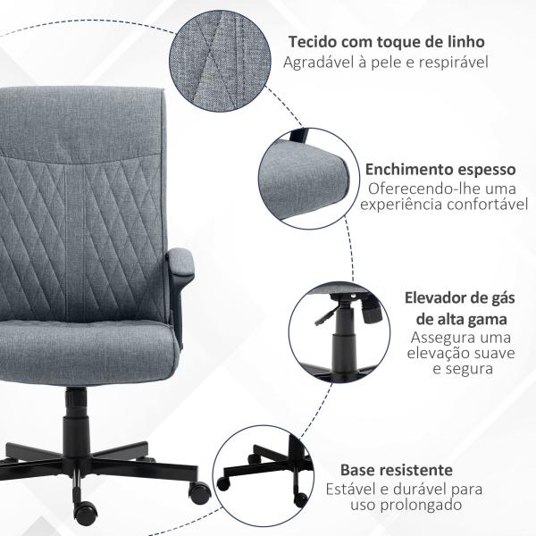 Cadeira de Escritório Giratória 360° com Encosto Alto Altura Ajustável e Função de Inclinação 65x65x102 - 112,5cm Cinza Escuro