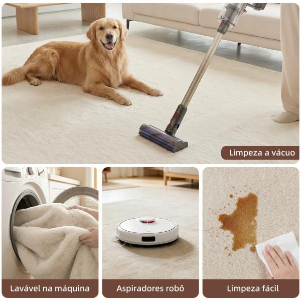 Tapete para Sala de Estar 230x160 cm Tapete Lavável à Máquina Pelo Longo Macio Estilo Moderno Creme