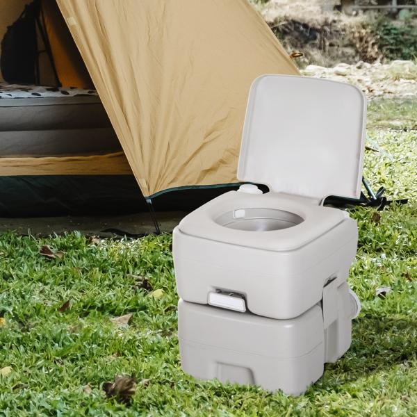 Sanita Portátil Sanita de 20L com Tampa para Campismo Viagem Barco Capacidade Máxima 147 kg 41,5x36,5x42 cm Cinza Claro