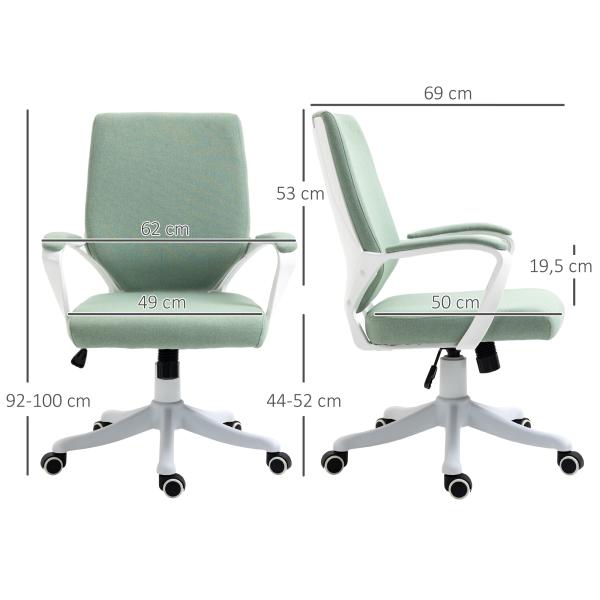 Cadeira de Escritório Ergonómica Giratória e com Altura Ajustável e Suporte Lombar 62x69x92 - 100 cm Verde