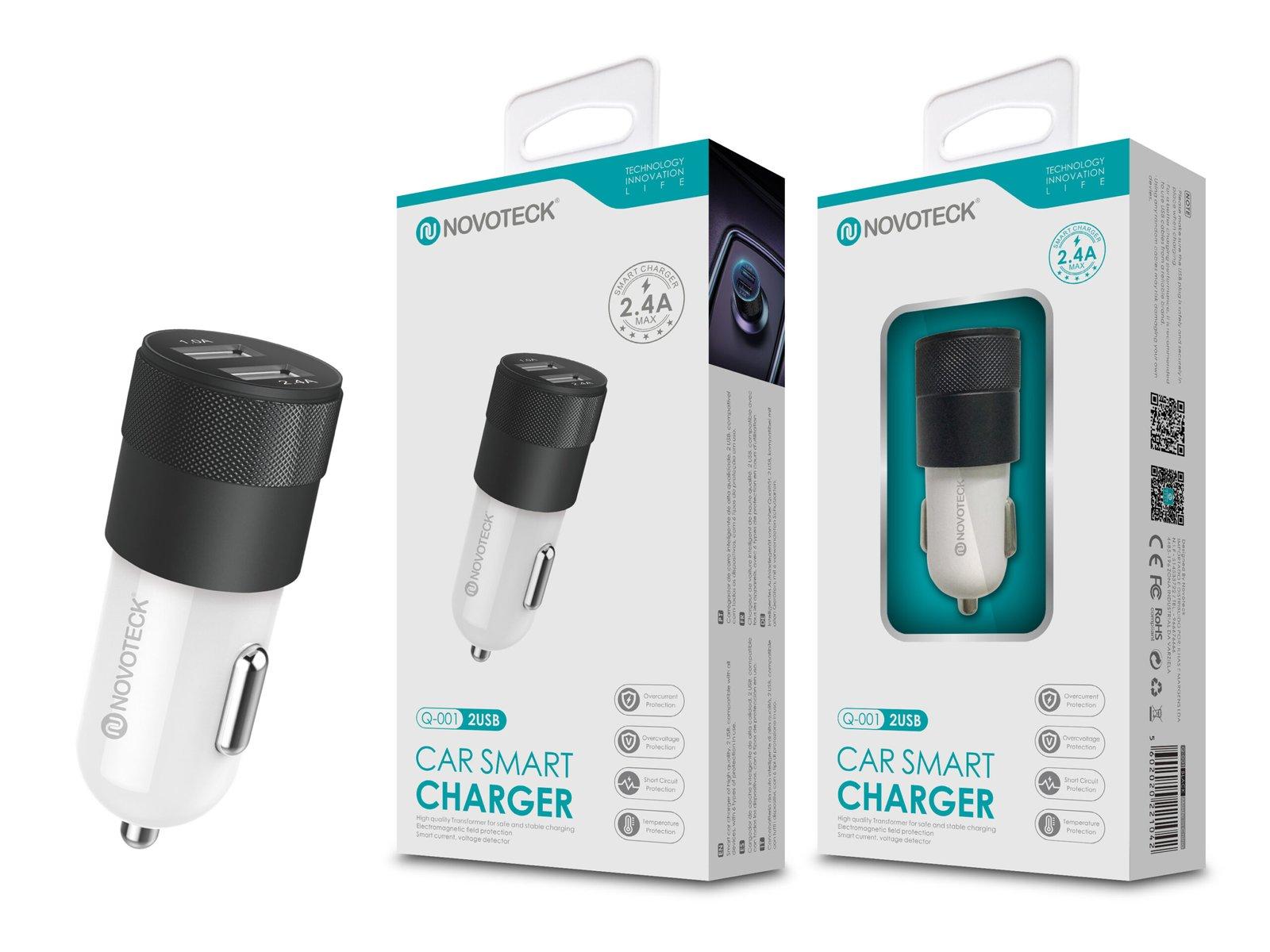 Carregador Automóvel Isqueiro Negro com Duas Portas USB 2.4A Q-001