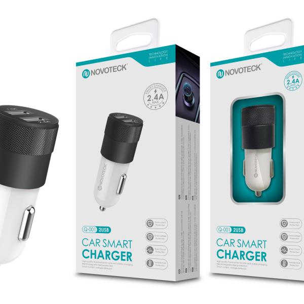 Carregador Automóvel Isqueiro Negro com Duas Portas USB 2.4A Q - 001