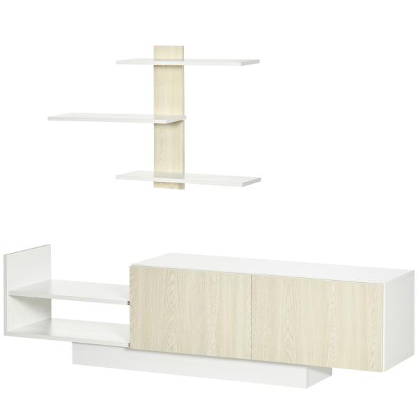 Móvel de TV para Sala de Estar Móvel para Televisores 150x31,5x40cm e Prateleira de Parede 95,5x16x60cm Madeira e Branco