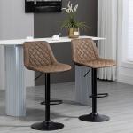 Conjunto de Bancos de Bar Estofados em PU Bancos Altos de Sala de Jantar com Altura Ajustável Assento Giratório e Apoio para os Pés Carga Máxima 120kg 46,5x51x86 - 106cm Marrom