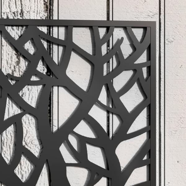 Floreira de Metal com Ecrã de Privacidade com Ramos Decorativos Floreira de Parede ou Independente 61x23x113 cm Preto