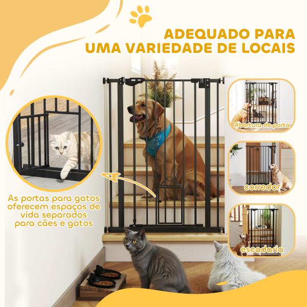 Barreira de Segurança Ajustável com Porta Pequena, Fecho Automático e Sistema de Bloqueio Duplo 74 - 80 x 104,1 cm Preta