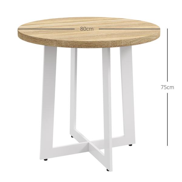 Mesa de Cozinha Redonda para 4 Pessoas Moderna com Tampo de Madeira e Base de Aço Cruzada Ø80x75 cm Carvalho