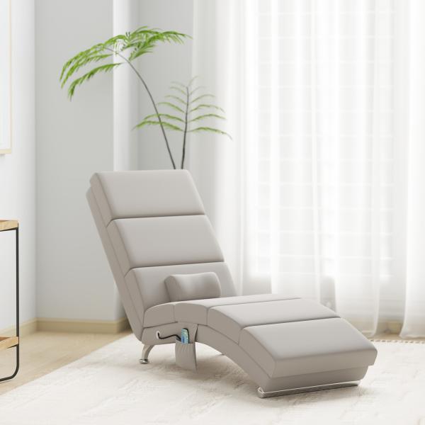 Poltrona Relax Reclinável com 8 Pontos de Massagem, Aquecimento Lombar, 5 Modos, Comando e Bolso Lateral, Branco Creme