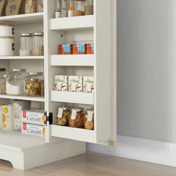 Armário Despensa de Cozinha com 2 Portas, 16 Prateleiras e Prateleira Ajustável para Sala de Jantar ou Sala de Estar 60x40x104 cm Creme