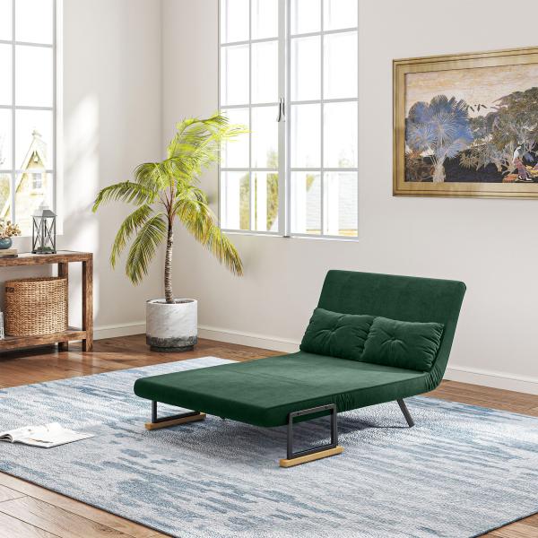 Sofá Cama Sofá Convertível em Cama de 2 Lugares Dobrável com Encosto Ajustável em 5 Níveis e 2 Almofadas 102x73x81 cm Verde