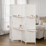 Biombo de 4 Painéis Dobrável Separador de Ambientes Divisor de Ambientes com Prateleiras 181x180cm Branco