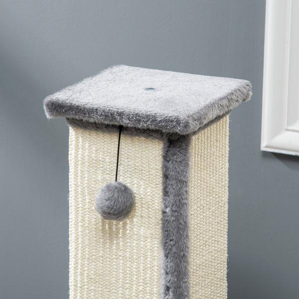 Poste Arranhador para Gatos Altura 81 cm Arranhador para Gatos com Poste de Sisal e Bola Suspensa 41x41x81 cm Cinza e Creme