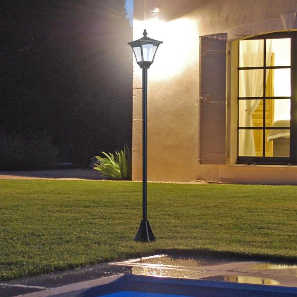 Candeeiro Solar de Jardim com Proteção IP44 Luzes LED para Exterior Pátio Varanda 15x15x120 cm Preto