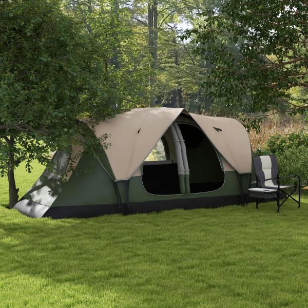 Tenda de Campismo Familiar para 5 - 6 Pessoas Dobrável com 2 Quartos e Bolsa de Transporte 450x215x180 cm Verde e Marrom
