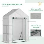 Estufa de Jardim 143x73x195cm Estufa de Aço com 2 Prateleiras e Porta Enrolável para Cultivos de Plantas Vasos de Flores Pátio Exterior Branco