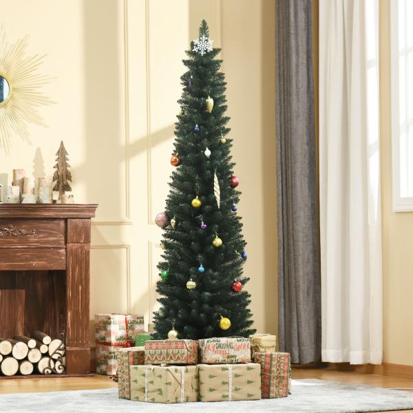 Árvore de Natal Artificial Altura 180cm com 380 Ramos de Folhas de PVC Ignífugos Base Dobrável e Suporte Metálico Ø56x180cm Verde