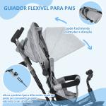 Triciclo para Bebés 2 em 1 de +12 Meses com Capota Dobrável Guiador Telescópico e Removível Bolsa e Porta - garrafas Cinza