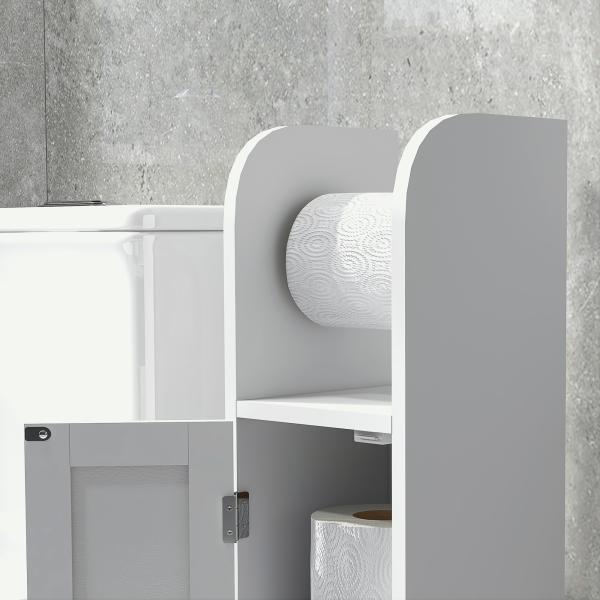 Armário Casa de Banho Armário com Prateleiras Ajustáveis e Suporte para Papel Higiénico 20x20x80 cm Branco