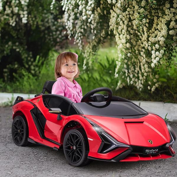 Carro Elétrico Lamborghini SIAN 12V para Crianças de 3 - 5 anos com Controle Remoto Abertura da Porta Música MP3 USB e Faróis 108x62x40cm Vermelho