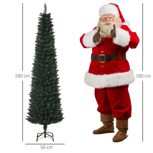 Árvore de Natal Artificial Altura 180cm com 380 Ramos de Folhas de PVC Ignífugos Base Dobrável e Suporte Metálico Ø56x180cm Verde