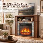Lareira Elétrica Decorativa 1800W com Prateleira, Efeito Chama, 5 Níveis de Brilho, Termóstato, Temporizador e Comando, Castanha
