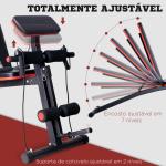 Banco de Musculação com Encosto Ajustável em 7 Posições Extensão de Pernas Apoio para Bíceps e Banda de Resistência para Treino Completo em Casa 54x160x106cm Preto e Vermelho