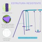 Conjunto de Baloiços de Jardim com Altura Ajustável Baloiços para Crianças com Baloiço Duplo 280x140x178 cm Azul e Roxo