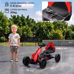 Go Kart Elétrico para Crianças Kart a Bateria 12V Velocidade Ajustável 3 - 5 km/h e Cinto de Segurança 100x58x58,5 cm Vermelho